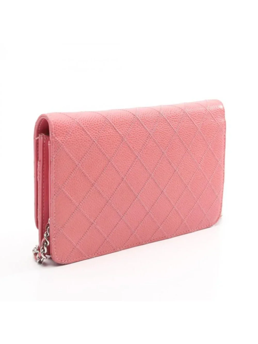 Chanel Shoulder Bag Quilted Pink Caviar Leather Chain Wallet